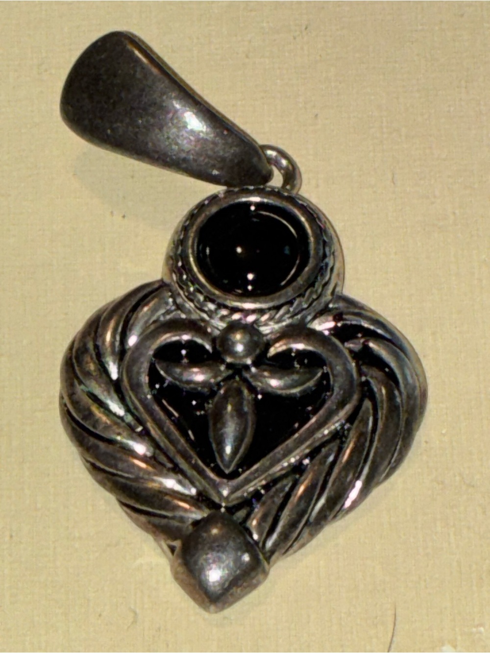 Premier Designs Silver Heart Pendant with Black Inlay